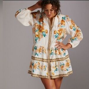 Anthropologie Women’s Multi Panel Floral Print Tiered Mini Dress Sz-SP